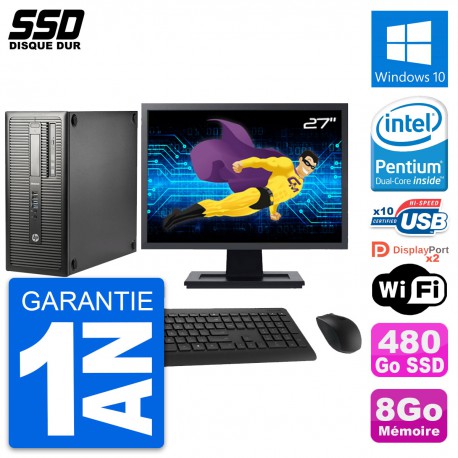 PC Tour HP EliteDesk 800 G1 Ecran 27" G3220 RAM 8Go SSD 480Go Windows 10 Wifi