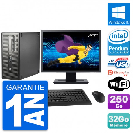 PC Tour HP 800 G1 Ecran 27" Intel G3220 RAM 32Go Disque 250Go Windows 10 Wifi