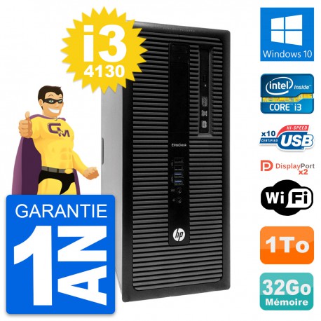 PC Tour HP EliteDesk 800 G1 Intel i3-4130 RAM 32Go Disque 1To Windows 10 Wifi