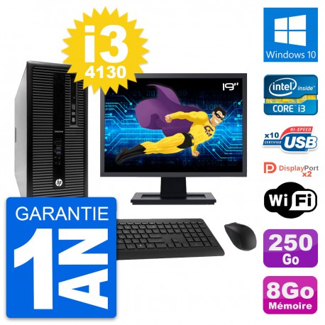 PC Tour HP 800 G1 Ecran 19" Intel i3-4130 RAM 8Go Disque 250Go Windows 10 Wifi
