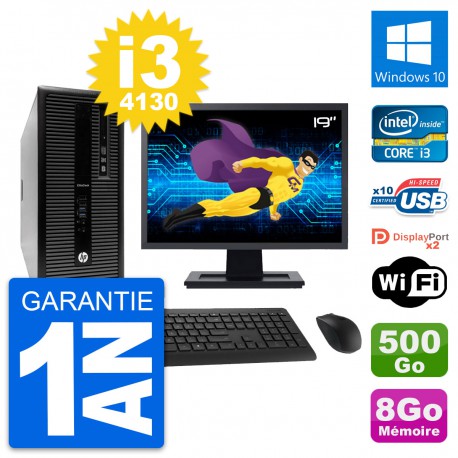 PC Tour HP 800 G1 Ecran 19" Intel i3-4130 RAM 8Go Disque 500Go Windows 10 Wifi
