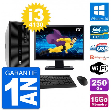 PC Tour HP 800 G1 Ecran 19" Intel i3-4130 RAM 16Go Disque 250Go Windows 10 Wifi