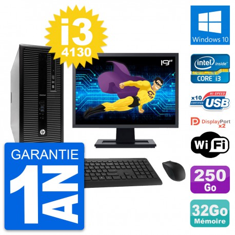 PC Tour HP 800 G1 Ecran 19" Intel i3-4130 RAM 32Go Disque 250Go Windows 10 Wifi