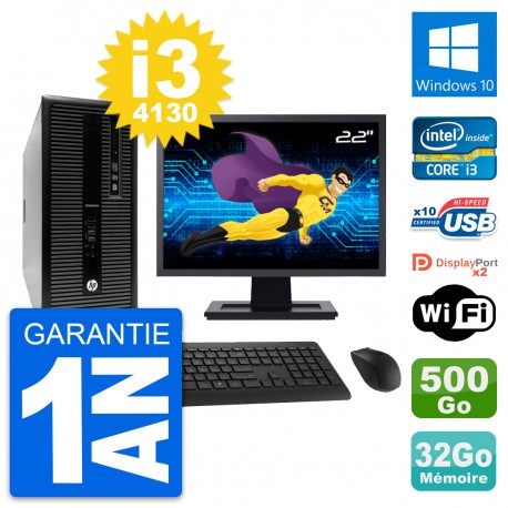 PC Tour HP 800 G1 Ecran 22" Intel i3-4130 RAM 32Go Disque 500Go Windows 10 Wifi