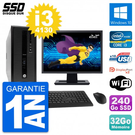PC Tour HP EliteDesk 800 G1 Ecran 22" i3-4130 RAM 32Go SSD 240Go Windows 10 Wifi