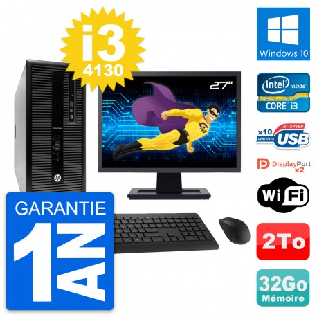 PC Tour HP 800 G1 Ecran 27" Intel i3-4130 RAM 32Go Disque 2To Windows 10 Wifi