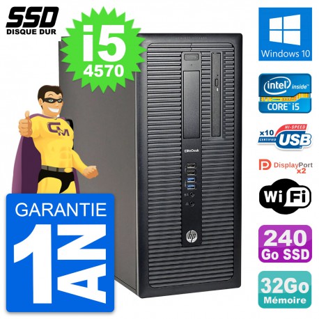 PC Tour HP EliteDesk 800 G1 Intel i5-4570 RAM 32Go SSD 240Go Windows 10 Wifi