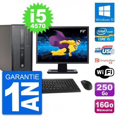 PC Tour HP 800 G1 Ecran 19" Intel i5-4570 RAM 16Go Disque 250Go Windows 10 Wifi