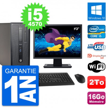 PC Tour HP 800 G1 Ecran 19" Intel i5-4570 RAM 16Go Disque 2To Windows 10 Wifi