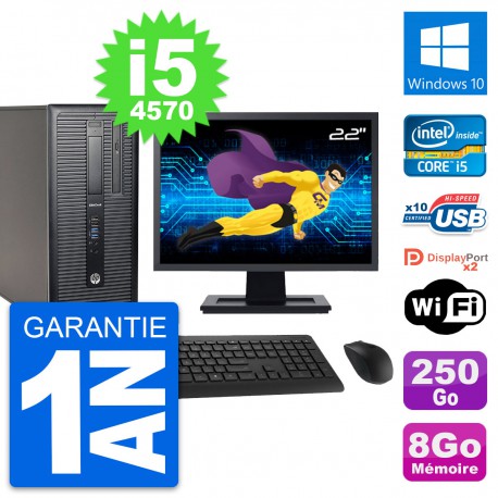 PC Tour HP 800 G1 Ecran 22" Intel i5-4570 RAM 8Go Disque 250Go Windows 10 Wifi