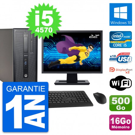 PC Tour HP 800 G1 Ecran 22" Intel i5-4570 RAM 16Go Disque 500Go Windows 10 Wifi