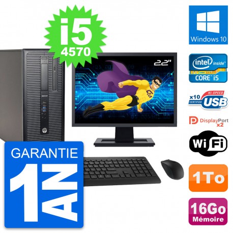 PC Tour HP 800 G1 Ecran 22" Intel i5-4570 RAM 16Go Disque 1To Windows 10 Wifi