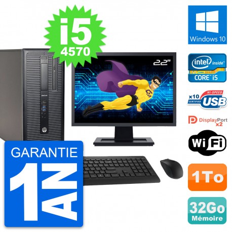 PC Tour HP 800 G1 Ecran 22" Intel i5-4570 RAM 32Go Disque 1To Windows 10 Wifi