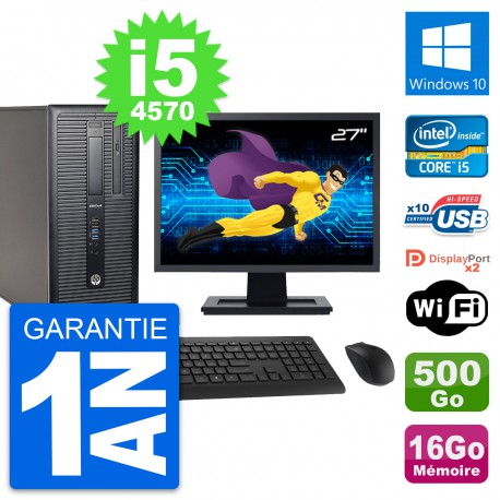 PC Tour HP 800 G1 Ecran 27" Intel i5-4570 RAM 16Go Disque 500Go Windows 10 Wifi