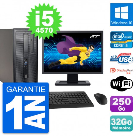 PC Tour HP 800 G1 Ecran 27" Intel i5-4570 RAM 32Go Disque 250Go Windows 10 Wifi