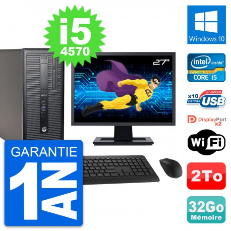 PC Tour HP 800 G1 Ecran 27" Intel i5-4570 RAM 32Go Disque 2To Windows 10 Wifi