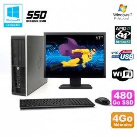 Lot PC HP Compaq 6005 Pro SFF AMD 3GHz 4Go 480Go SSD Graveur WIFI W7 Pro + 17"