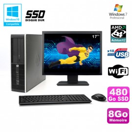 Lot PC HP Compaq 6005 Pro SFF AMD 3GHz 8Go 480Go SSD Graveur WIFI W7 Pro + 17"