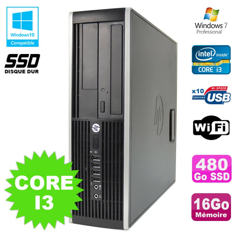 PC HP Compaq 6200 Pro SFF Core i3 3.1GHz 16Go 480Go SSD DVD WIFI W7 Pro
