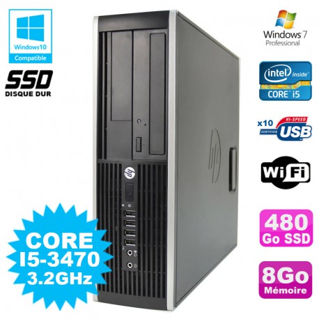 PC HP Elite 8300 SFF Core I5 3470 3.2GHz 8Go 480Go SSD Graveur USB3 Wifi W7
