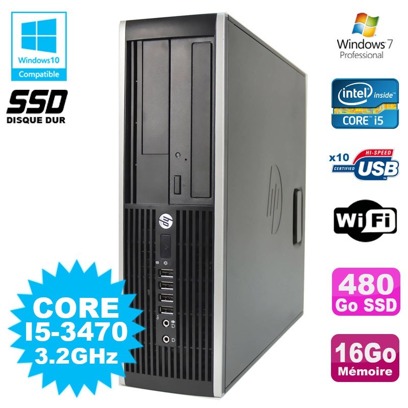 PC Bureau HP Elite 8300 SFF – I3-3470, 16Go RAM, 480Go SSD, Win11 Pro, WiFi