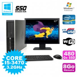 Lot PC HP Elite 8300 SFF I5-3470 3.2GHz 8Go 480Go SSD Graveur Wifi W7 + Ecran 17