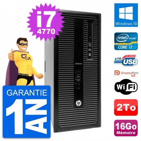 PC Tour HP EliteDesk 800 G1 Intel i7-4770 RAM 16Go Disque 2To Windows 10 Wifi