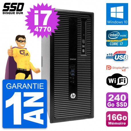 PC Tour HP EliteDesk 800 G1 Intel i7-4770 RAM 16Go SSD 240Go Windows 10 Wifi