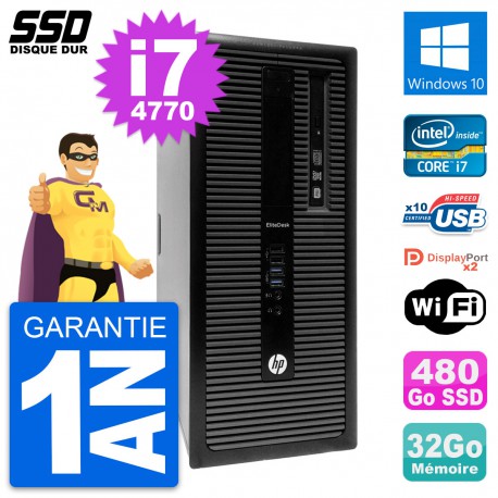 PC Tour HP EliteDesk 800 G1 Intel i7-4770 RAM 32Go SSD 480Go Windows 10 Wifi