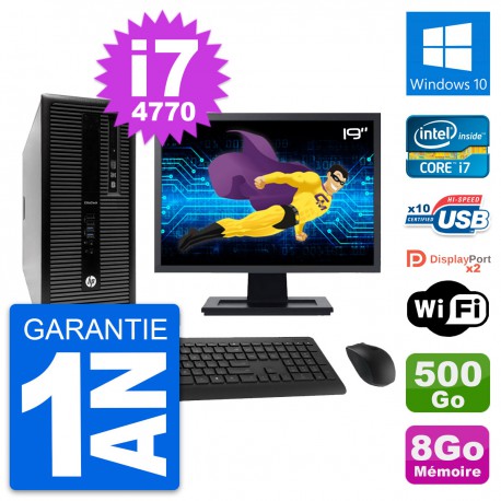 PC Tour HP 800 G1 Ecran 19" Intel i7-4770 RAM 8Go Disque 500Go Windows 10 Wifi