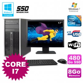 Lot PC Tour HP Elite 8200 Core I7 3,4Ghz 8Go 480Go SSD Graveur WIFI W7 + Ecran 17