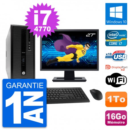 PC Tour HP 800 G1 Ecran 27" Intel i7-4770 RAM 16Go Disque 1To Windows 10 Wifi