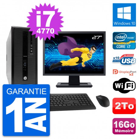 PC Tour HP 800 G1 Ecran 27" Intel i7-4770 RAM 16Go Disque 2To Windows 10 Wifi
