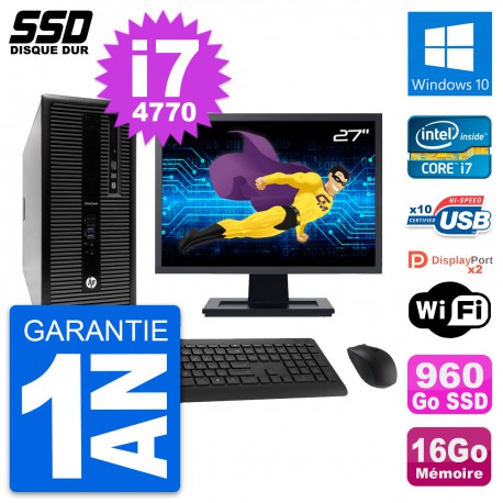 PC Tour HP EliteDesk 800 G1 Ecran 27" i7-4770 RAM 16Go SSD 960Go Windows 10 Wifi
