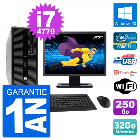 PC Tour HP 800 G1 Ecran 27" Intel i7-4770 RAM 32Go Disque 250Go Windows 10 Wifi
