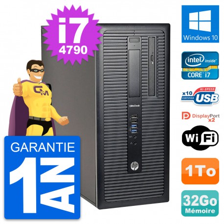PC Tour HP EliteDesk 800 G1 Intel i7-4790 RAM 32Go Disque 1To Windows 10 Wifi