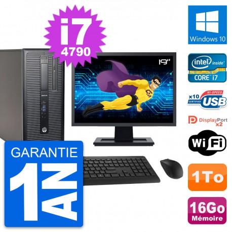 PC Tour HP 800 G1 Ecran 19" Intel i7-4790 RAM 16Go Disque 1To Windows 10 Wifi