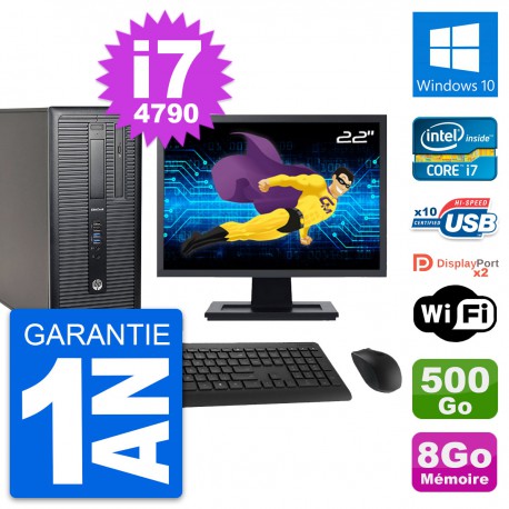 PC Tour HP 800 G1 Ecran 22" Intel i7-4790 RAM 8Go Disque 500Go Windows 10 Wifi