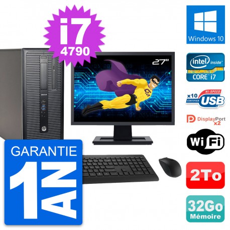 PC Tour HP 800 G1 Ecran 27" Intel i7-4790 RAM 32Go Disque 2To Windows 10 Wifi