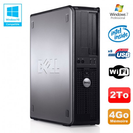 PC DELL Optiplex 780 DT Intel E5200 2,5Ghz 4Go Disque 2000Go WIFI Win 7 Pro