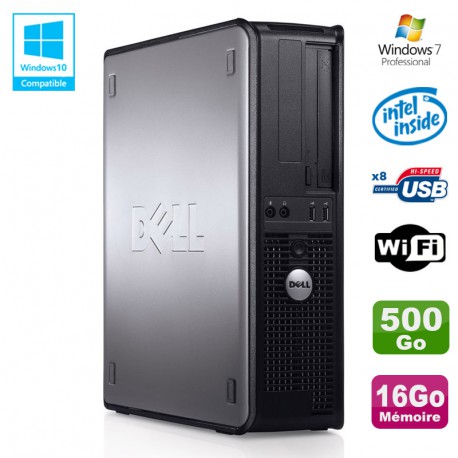 PC DELL Optiplex 780 DT Intel E5200 2,5Ghz 16Go Disque 500Go WIFI Win 7 Pro