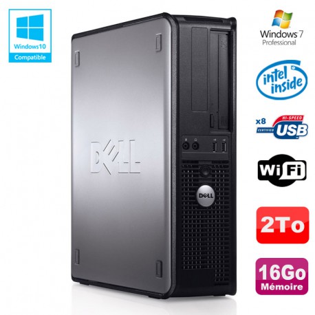 PC DELL Optiplex 780 DT Intel E5200 2,5Ghz 16Go Disque 2000Go WIFI Win 7 Pro