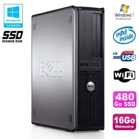 PC DELL Optiplex 780 DT Intel E5200 2,5Ghz 16Go 480Go SSD WIFI Win 7 Pro