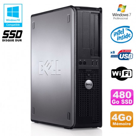 PC DELL Optiplex 780 DT Intel E7500 2.93Ghz 4Go 480Go SSD WIFI Win 7 Pro