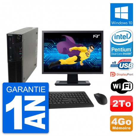 PC Lenovo M82 SFF Ecran 19" Intel G630 RAM 4Go Disque Dur 2To Windows 10 Wifi