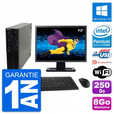 PC Lenovo M82 SFF Ecran 19" Intel G630 RAM 8Go Disque Dur 250Go Windows 10 Wifi