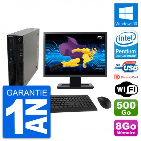 PC Lenovo M82 SFF Ecran 19" Intel G630 RAM 8Go Disque Dur 500Go Windows 10 Wifi