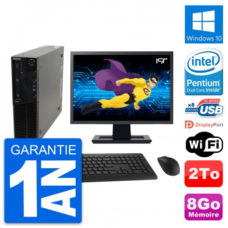 PC Lenovo M82 SFF Ecran 19" Intel G630 RAM 8Go Disque Dur 2To Windows 10 Wifi