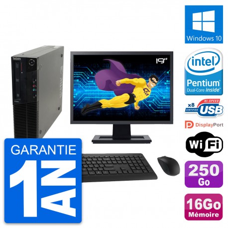 PC Lenovo M82 SFF Ecran 19" Intel G630 RAM 16Go Disque Dur 250Go Windows 10 Wifi