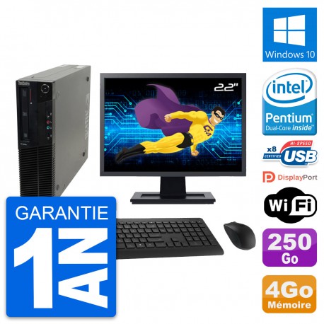 PC Lenovo M82 SFF Ecran 22" Intel G630 RAM 4Go Disque Dur 250Go Windows 10 Wifi